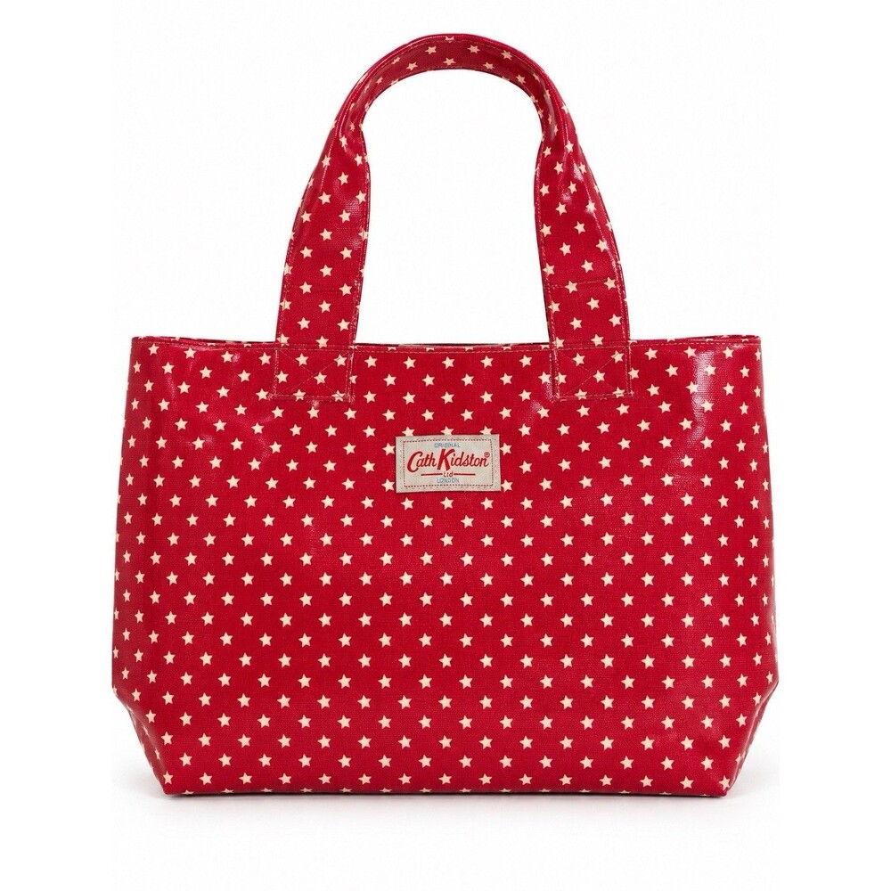 Cath Kidston Red Cream Star Oilcloth Tote Bag Zip Top Retro Shopper 17 X 11